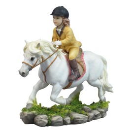 6.5 Inch Little Girl Riding Trotting Pony Statue Figurine, Multicolor