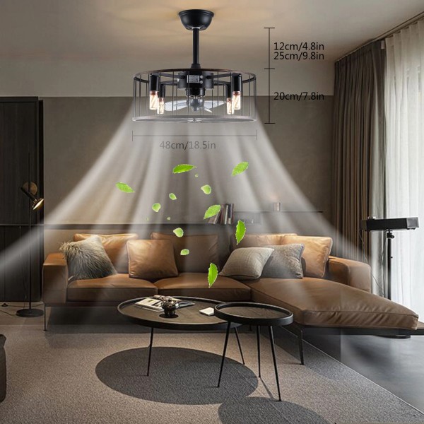 Enclosed Ceiling Fan Lights 3-speed Caged Chandelier Pendant Lamp Remote