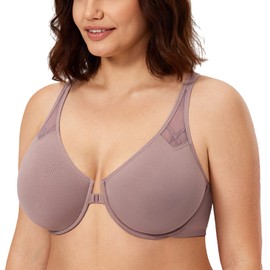 CALVENA Racerback Front Closure Bra for Women Plus Size Seamless Unlined Underwire T-Shirts Bra Mochaccino 34B