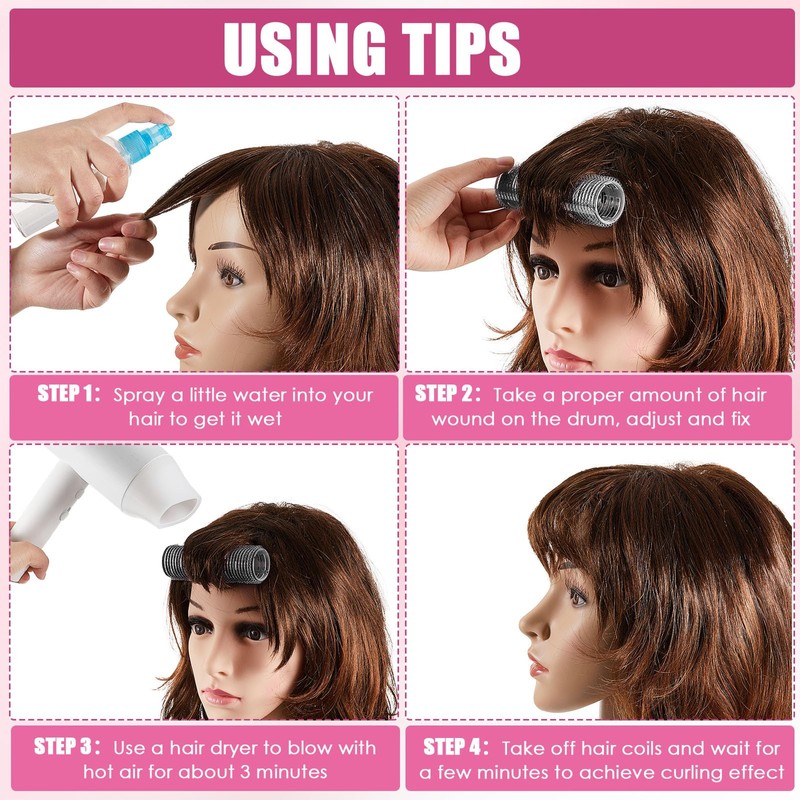 WILLBOND 4 Pcs Long Hair Rollers for Bangs Aluminum Core