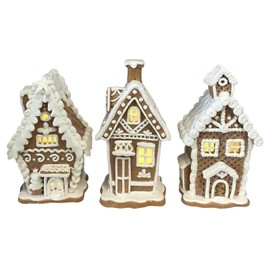 Gerson 7" H B/O Lighted Holiday Gingerbread House Set of 3