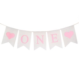 Burlap One Banner for 1st Birthday - Prestrung Pink One Year Birthday High Chair Banner, First Birthday Party Decorations for Girl