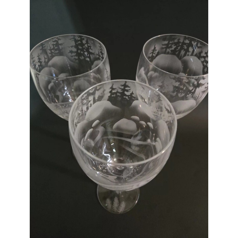 IncisoArt Hand Etched Italian Crystal Goblet Sandblast White Wine Glass