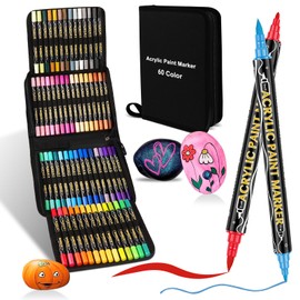 60 Colors Acrylic Paint Markers,Dual Tip Acrylic Paint Pens Paint Markers,Includes 12 Metallic Brush Tip Fine Tip Acrylic Paint Markers For Rock Painting,Plastic,Canvas And Diy Crafts Art Supplies