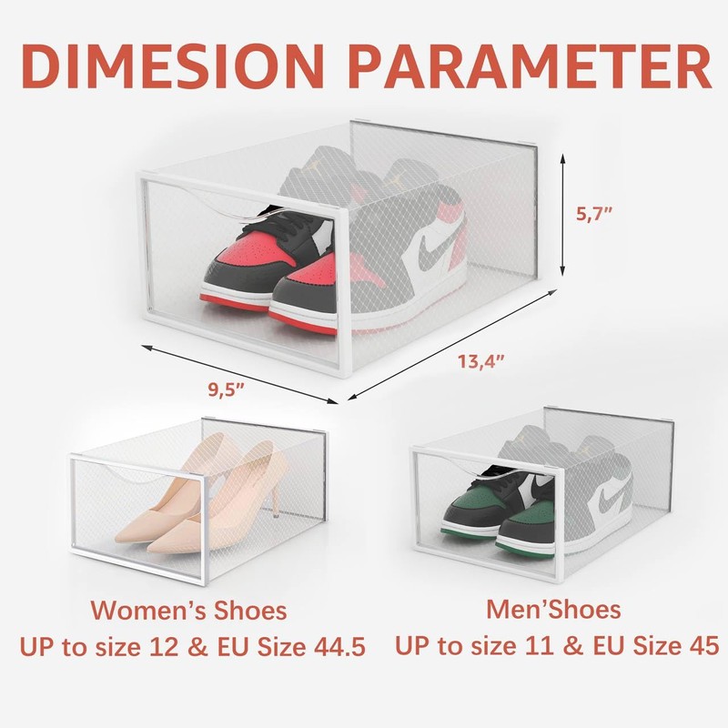 12 Pack Shoe Storage Bins, Clear Plastic Stackable Shoe Organizer