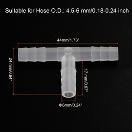 MECCANIXITY Tee Fitting Plastic Barb 3 Way Equal T Shaped Fitting Hose OD 1/4" for ID 4.5-6mm Water Cooling Hose White Pack of 2