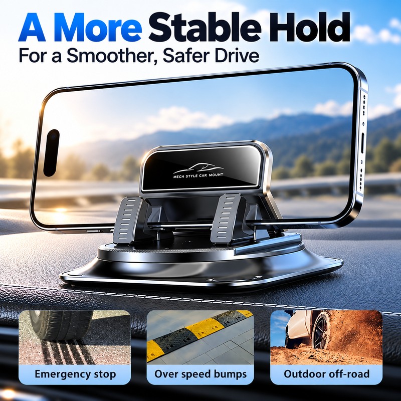 Car Phone Mount for Dashboard Navigation – 360° Rotating Anti-Slip