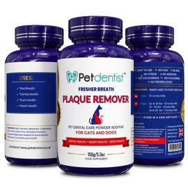 Petdentist Improved Natural Plaque Off Remover Powder for Dogs and Cats - Dental Care for Fresh Breath and Clean White Teeth -150g