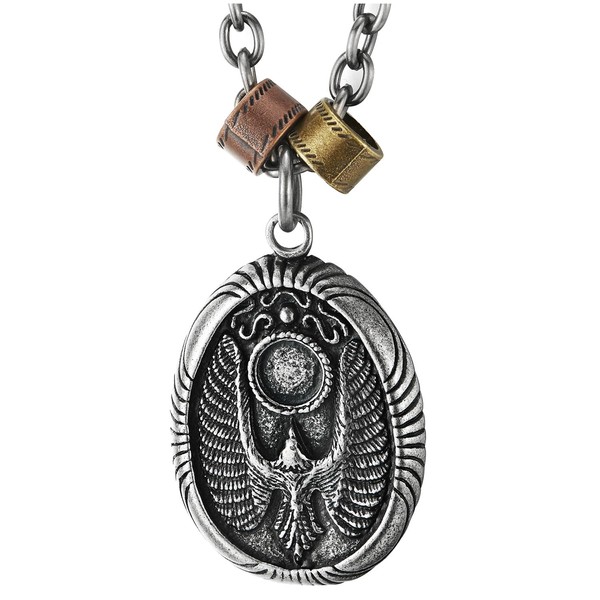 COOLSTEELANDBEYOND Mens Vintage Eagle Pendant Oval Medallion, Charm Necklace with