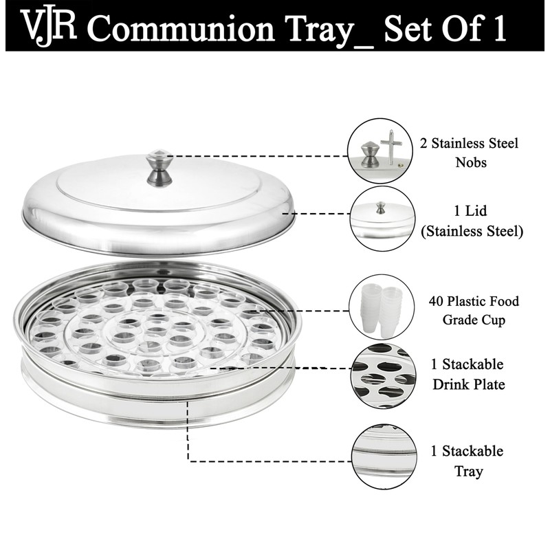 VJR Holy Communion Tray for Churches with Lid, Premium Stainless