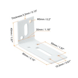 sourcing map Adjustable L Corner Braces, 4Pcs 80 x 40 x 30mm Cold Rolled Steel L Corner Code, 90 Degree Slotted Angle Brace Bracket for Furniture Mending, White