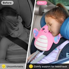 EllaSeek Seat Belt Pads for Kids Seatbelt Strap Covers Travel Car pillow Soft Pads Cushion Head Neck Support for Children Boys and Girls