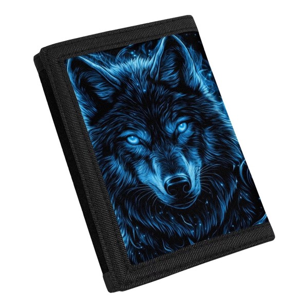 Glorowreny Wolf Little Boys Wallets Ages 7-10 Novelty Blue Trifold