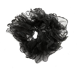 Mytoptrendz® Pack Of 2 Black Fancy Scrunchies/Fluffy Frilly Chiffon Hair Scrunchies Satin Ribbon Trim