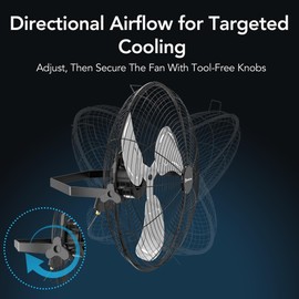 Comfort Zone 20” Industrial Wall Mount or Floor Fan, 3 Speeds, Angle Adjustment, All-Metal Construction, & Steel Mounting Bracket (Included), Ideal for Garage, Workshop or Warehouse, Black, MTVF20WLFB