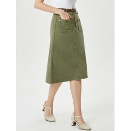 Belle Poque Knee Length Jean Skirts Army Green Column Denim Skirts for Women M