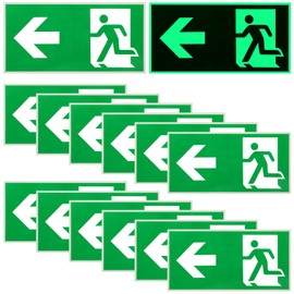 Pack of 12 Emergency Exit Sign, 300 x 150 mm, Extra Photoluminescent Emergency Exit Sign, Arrow to Left, Reflective, Escape Road Sign Rescue Way (to the Left)