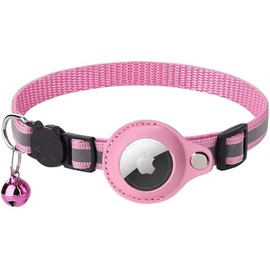Cat Collar Breakaway, Reflective Kitten Collar with Air Tag Holder and Bell for Girl Boy Cats(Pink)