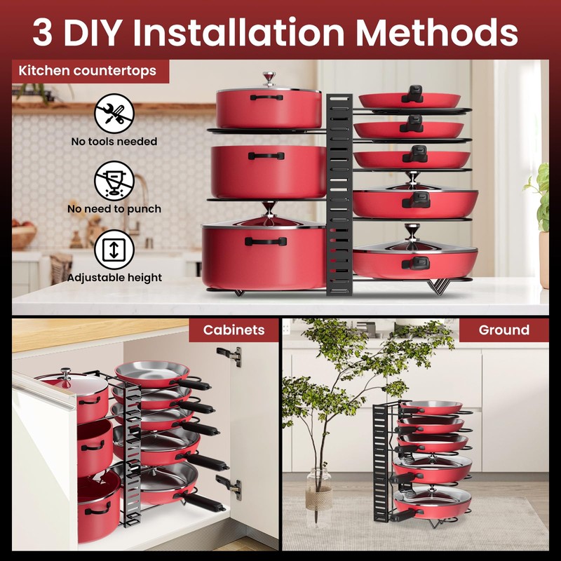 Podxco Pot and Pan Organizer for Under Cabinet, 8 Tiers