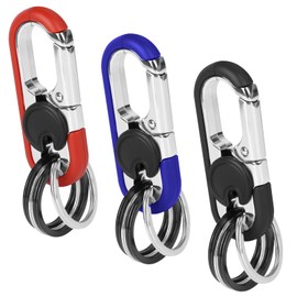 ZEFAN Pack of 3 Key Chain Carabina, Car Key Carabina with 12 Carabina Key Ring, Mini Outdoor Tools, Stainless Steel Key Carabina for Outdoor, Men and Women, Black, Blue, Red
