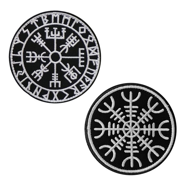 Vegvisir Viking Compass Nordic Rune Morale Tactical Embroidered Patch with Velcro Fastener for Clothing Jackets Backpack Hat Vest Military Uniforms Dog Harness Travel Adventure Collecting Pack of 2