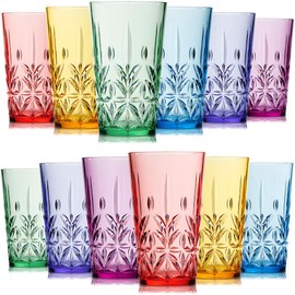 Bravario Royal Plastic Drinking Tumbler, Premium Quality Water Glasses, Dishwasher-Safe BPA-Free Durable Mixed Colors Assorted Stackable Cups, 18 oz Set of 12