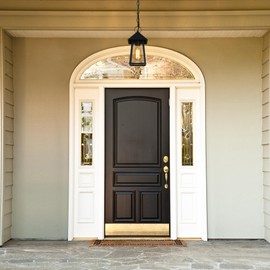 LALUZ Black Outdoor Pendant Lights, Exterior Hanging Light for Porch Seeded Glass, Farmhouse Porch Pendant Light for Patio, Gazebo, Yard