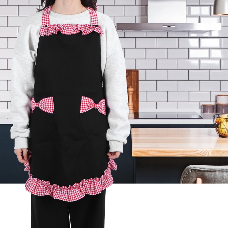 Bowknot Apron Multifunctional Cooking OilProof Waterproof Antifouling Apron for Kitchen(Black