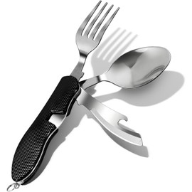 4 in 1 Piece Camping Tools, 4 in 1 Folding Tools, Stainless Steel Folding Camping Tools, Removable, Outdoor Multipurpose Tools for Travel, Hiking (Black)