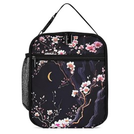 JSOASKJH Flowers Plum Blossom Moon Lunch Box Bag for Boys Girls, Reusable Insulated Lunch Tote Bag for Teens Students, Portable Large Capacity Bento Box for Women Men Work Picnic School Travel