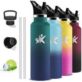Thermos Flask, 1 Litre Stainless Steel Water Bottle, Sports Water Bottle, BPA-Free, Double Walled, Water Bottle with Straw, with Screw Cap, Drinking Bottles for Hiking, Fitness, Camping