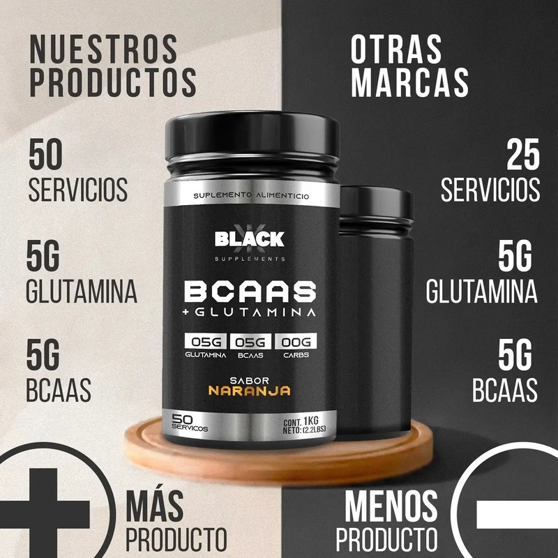Aminoácidos Bcaas Glutamina Black Supplements 1kg Sabores