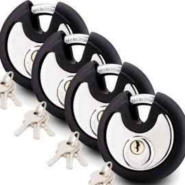 Satargo Heavy Duty Disc Padlock 74mm Round Lock with Rubber Cover Stainless Steel Body Hardened Steel Shackle 3 Keys Weatherproof (4)