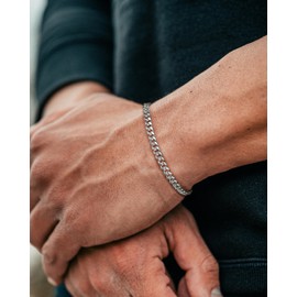 MILACOLATO 925 Sterling Silver Mens Bracelets Chain Bracelet for Men Cuban Figaro Curb Link Chain Bracelet Set 19/21cm Mens Jewelry Gifts A21CM