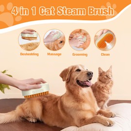 SOGUE Steam Dog Brush for Shedding Cat Brushes for Indoor Cats Shedding,3 in 1 Silicone Pet Steam Brush for Dog Deshedding Massage Grooming,Rechargeable Cat Hair Brush,Furminator for Cats Dogs Yellow