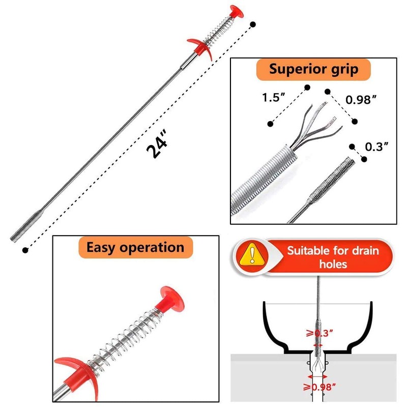 5 in 1 Sink Snake Drain Auger Hair Catcher, Drain