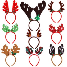 Ruisita 9 Pack Christmas Reindeer Headband Ornaments Christmas Antlers Costume Headwear Decoration Assorted Styles Christmas Party Gifts for Christmas Holiday Party