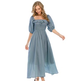 R.Vivimos Women Summer Half Sleeve Cotton Ruffled Vintage Elegant Backless A Line Flowy Long Dresses (Small, Haze Blue-1)