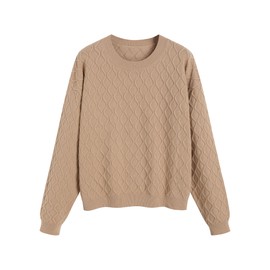 ZAFUL Women's Cable Knit Sweaters Trendy Fall Crewneck Long Sleeve Casual Loose Jumper Pullover Oversized Sweater Tops 2025 Apricot