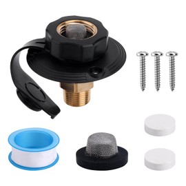 RV City Water Inlet Connection with Brass Check Valve, 3/4" NH Female & 1/2" NPT Male RV Fresh Water Fill Inlet Flange for Camper Motorhome Trailer Marine Replacement Hose Connector Fitting