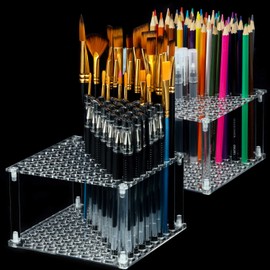 Outus 96 Hole Pencil Brush Holder Acrylic Pen Holder Desk Stand Organizer for Pencils Paint Brushes Markers Display and Home Storage (2 Pieces)