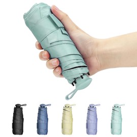 ZOMAKE Folding Umbrella, Parasol, Ultra Lightweight, Compact, Elastic Handle Design, UPF50+ UV Protection, Light Blocking, Heat Blocking, UV Protection, Rain and Sun, Storage Case Included, green