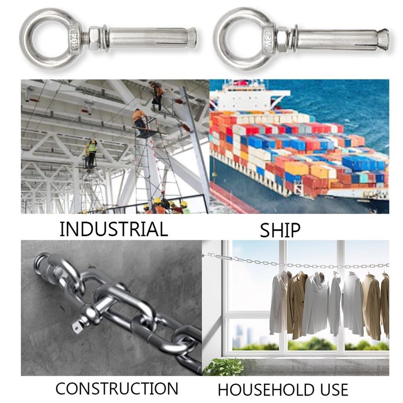 Hocansen 5Pcs Concrete Eye Bolt M8x80mm Expansion Eyebolt Eye Nut