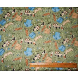SSI green golf themed cotton quilt fabirc BTY club ball bag cart tee clothing Kogut