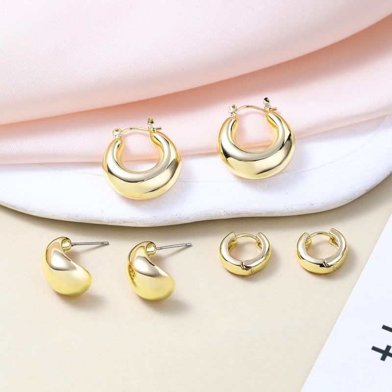 HILXURY Gold Chunky Hoop Earrings Set for Women, 14K Gold