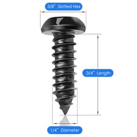 Anti-Theft License Pla te Screws Kits- Stainless Steel Plate Mounting Hardware for Car Tag Frame, M6 Security Self-Tapping Screws Fit Front Bumper. (Black)
