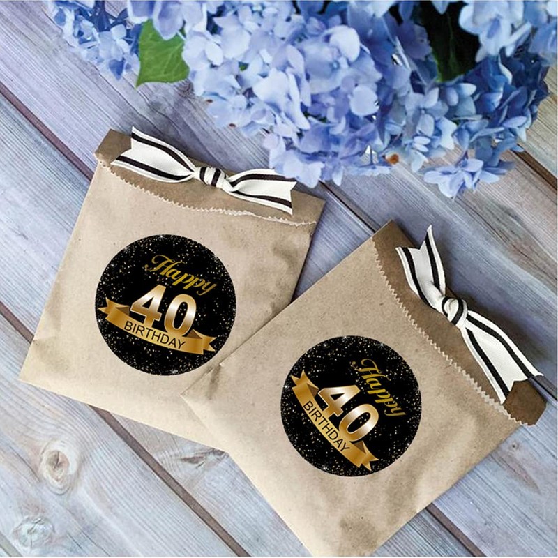 Black and Gold 40th Birthday Party Favor Stickers - 2