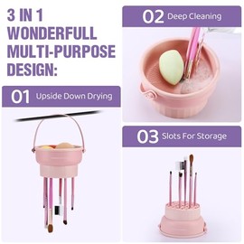 GOLIKEE Alfombrilla limpiadora de brochas de maquillaje 3 en 1 de silicona, cuenco limpiador de brochas de maquillaje, organizador de herramientas de 
