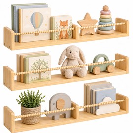 NIMBLOOM 3PCS Nursery Book Shelves for Kids Rooms - 32 Inches Floating Wall Bookshelves, Space-Saving Nursery Shelves with Beads Design Ideal for Bedroom, Living Room and Study Room