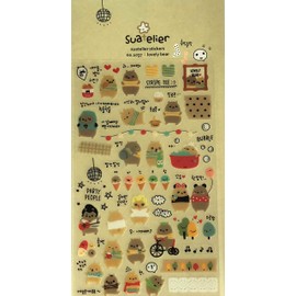 Suatelier No 1037 Lovely Bear - Clear Vinyl Stickers - Kawaii Korean Stationery Ice Cream Trees Party